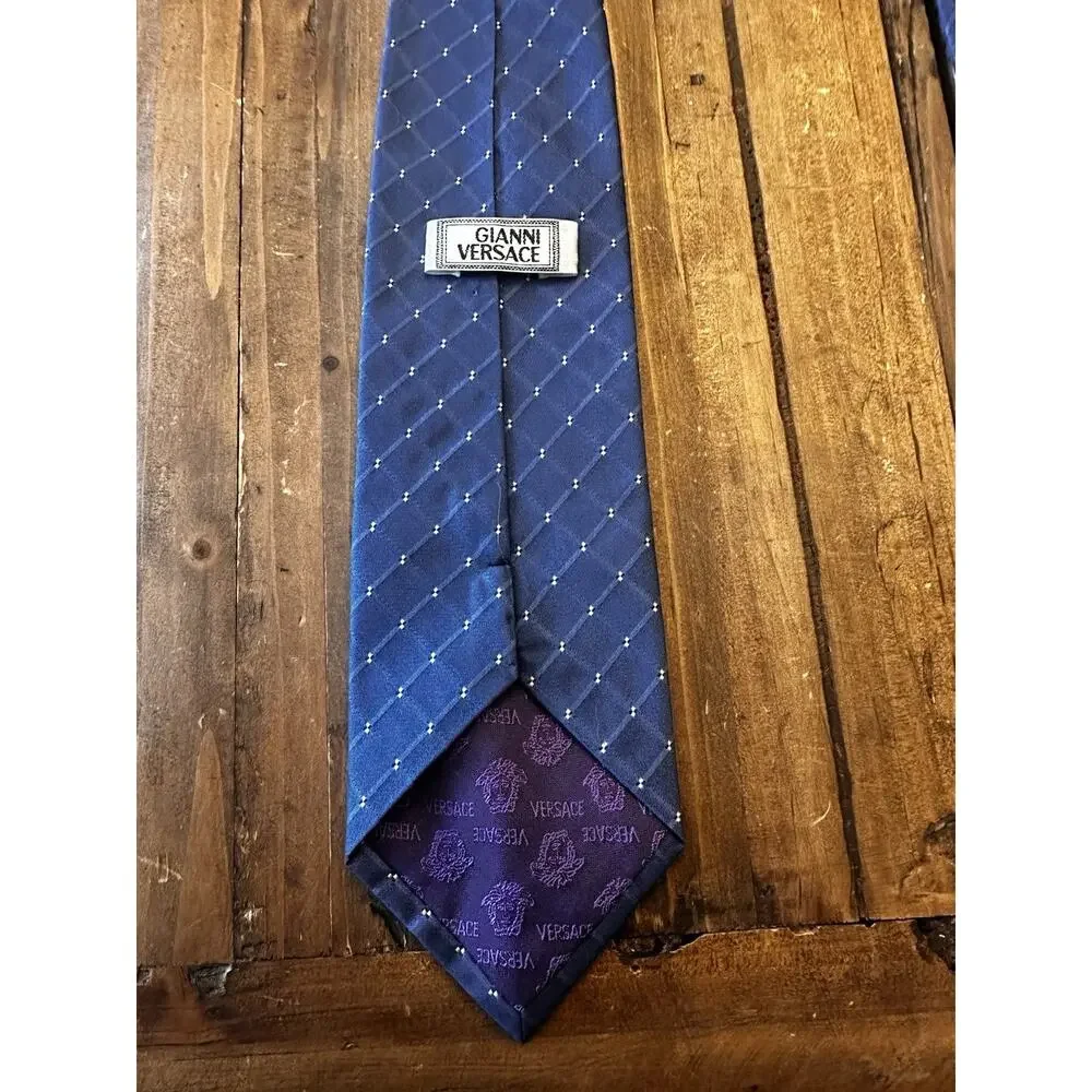 Gianni Versace Necktie Neck Tie Silk Designer Made In Italy Navy
